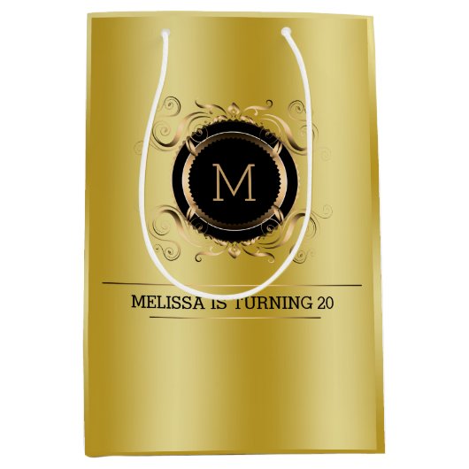 Gold Hintergrund mit Gold und Schwarz Rahmen Mittlere Geschenktüte (Vorderseite)