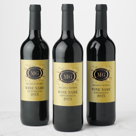 Gold-Hintergrund mit Gold und Schwarz-Rahmen Weinetikett (Flaschen)