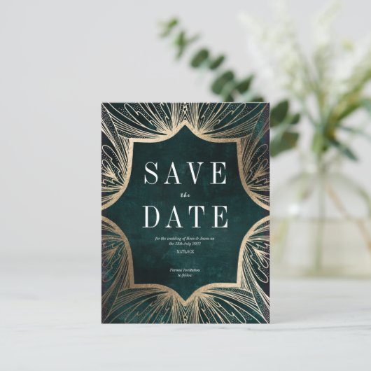 Gold-Hochzeit im Jugendstil: Speichern Sie die Dat Postkarte (Stehend Vorderseite)