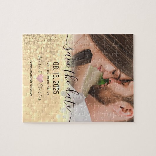 Gold-Hochzeit speichert das Datum der Einladung Puzzle (Horizontal)