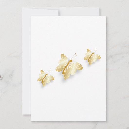 Gold Hochzeitsempfang Einladung Schmetterlinge (Rückseite)