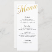 Gold Hochzeitsmenü. Elegante Tischdekoration Menükarte (Vorne/Hinten)