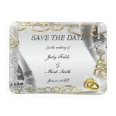Gold-Hochzeitsraten und -Herz sichern das Date Mag Magnet (Horizontal)