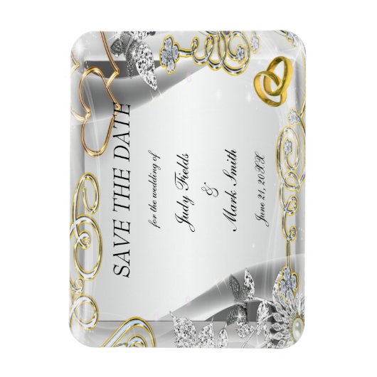 Gold-Hochzeitsraten und -Herz sichern das Date Mag Magnet (Vertikal)