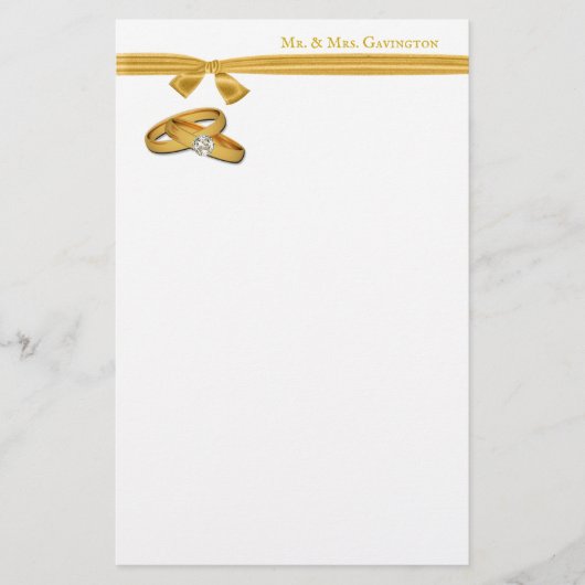 Gold Hochzeitssandalen mit Gold Ribbon Briefpapier (Vorderseite)