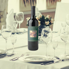 Gold-Hochzeitsskriptbrille und Gräuel-Foto | Grün Weinetikett