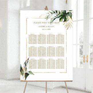Gold-Hochzeitstabelle für tropische Foliage Poster