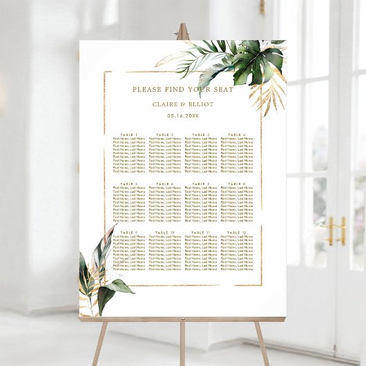 Gold-Hochzeitstabelle für tropische Foliage Poster