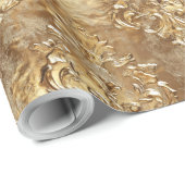 Gold Holiday Christmas Metallic Damask Elegant Geschenkpapier (Rolleneckpunkt)