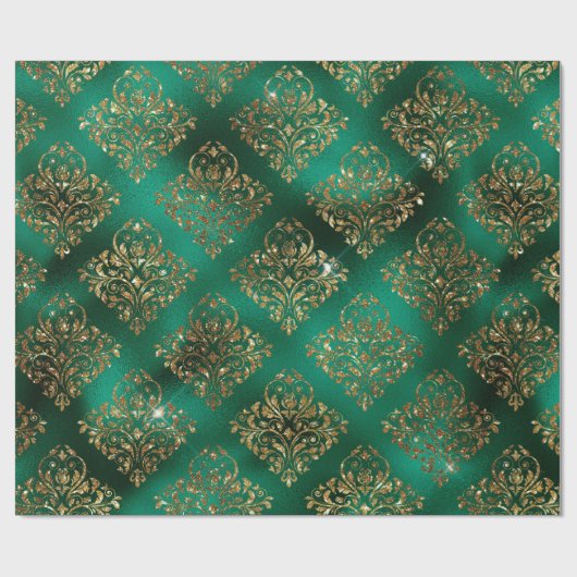 Gold Holiday Christmas Metallic Damask Elegante Geschenkpapier (Flach)