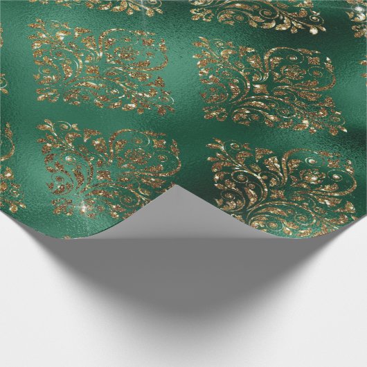 Gold Holiday Christmas Metallic Damask Elegante Geschenkpapier (Ecke)