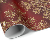 Gold Holiday Christmas Metallic Damask Elegante Geschenkpapier (Rolleneckpunkt)