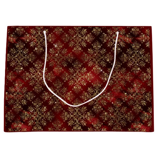 Gold Holiday Christmas Metallic Damask Elegante  Große Geschenktüte (Vorderseite)