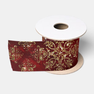 Gold Holiday Christmas Metallic Damask Elegante  Satinband