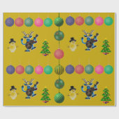 Gold Holiday Fun Deer Snowman Wrapping Paper Geschenkpapier (Flach)
