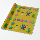 Gold Holiday Fun Deer Snowman Wrapping Paper Geschenkpapier (Ungerollt)