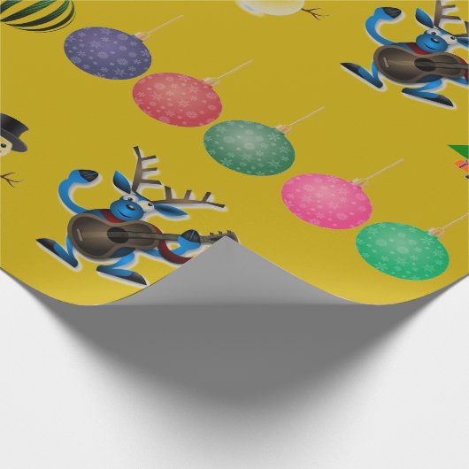 Gold Holiday Fun Deer Snowman Wrapping Paper Geschenkpapier (Ecke)