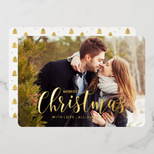 Gold Holiday Pines Foto Gruß Folieneinladung