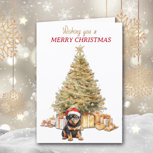 Gold Holiday Tree Rottweiler Welpe Weihnachtskarte Feiertagskarte