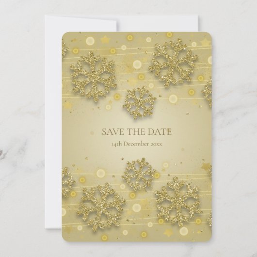 Gold Holiday Wedding rettet das Datum Einladung (Rückseite)