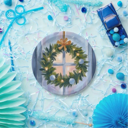 Gold Holiday Wreath Watercolor Holiday Painting Pappteller (Party)