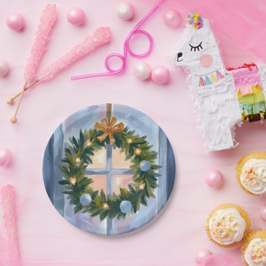 Gold Holiday Wreath Watercolor Holiday Painting Pappteller (Party)