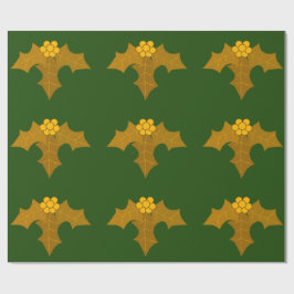 Gold Holly auf dunklem grünem Umschlagpapier Geschenkpapier