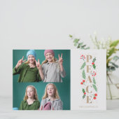 Gold Holly Berry Peace Foto Holiday Card (Stehend Vorderseite)
