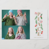 Gold Holly Berry Peace Foto Holiday Card (Vorderseite)