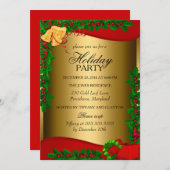 Gold Holly Blätter Bell Weihnachtsfeiertag Einladu Einladung (Vorne/Hinten)
