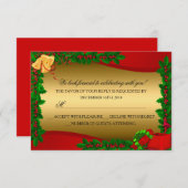 Gold Holly Blätter Bell Weihnachtsfeiertag UAWG RSVP Karte (Vorne/Hinten)