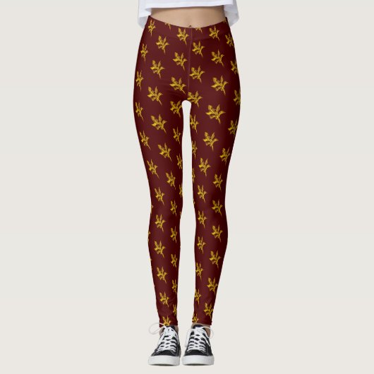 Gold Holly Blätter und Berries Leggings (Vorderseite)