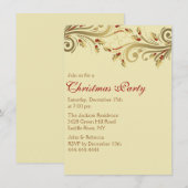 Gold Holly Blühte Weihnachts-Party Einladung (Vorne/Hinten)