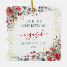 Gold Holly Greenery Floral 1. Weihnachten Verlobt