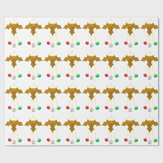 Gold Holly Jingle Bells White Wrapping Paper Geschenkpapier (Flach)