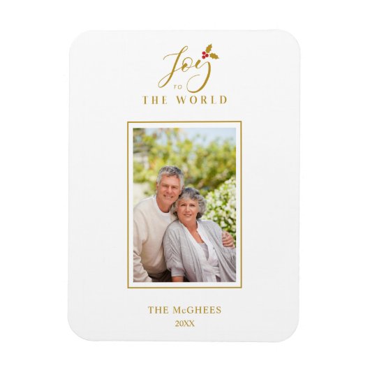 Gold Holly Minimalistisch Chic Weihnachtsfamilie Magnet (Vertikal)