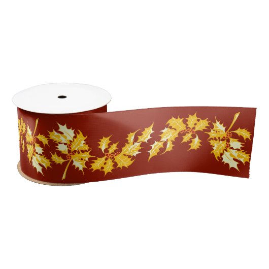 Gold Holly on Red Satinband (Spule)
