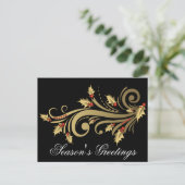 Gold Holly & Scroll - Individuelle Weihnachtskarte Feiertagspostkarte (Stehend Vorderseite)