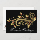 Gold Holly & Scroll - Individuelle Weihnachtskarte Feiertagspostkarte (Vorne/Hinten)