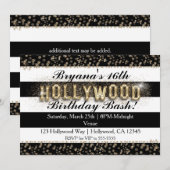 Gold Hollywood Black & White Streifen Einladungen (Vorne/Hinten)