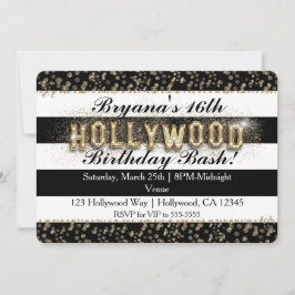 Gold Hollywood Black & White Streifen Einladungen