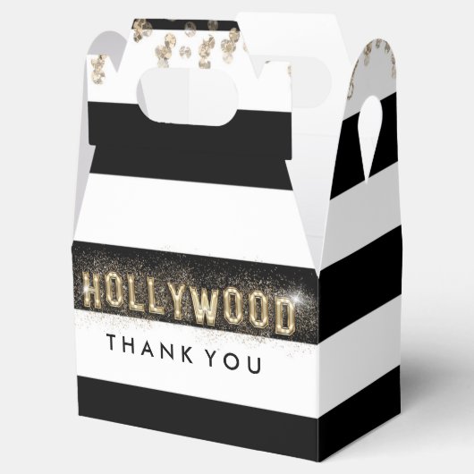 Gold Hollywood Black & White Stripes Gefälligkeits Geschenkschachtel (Geöffnet)