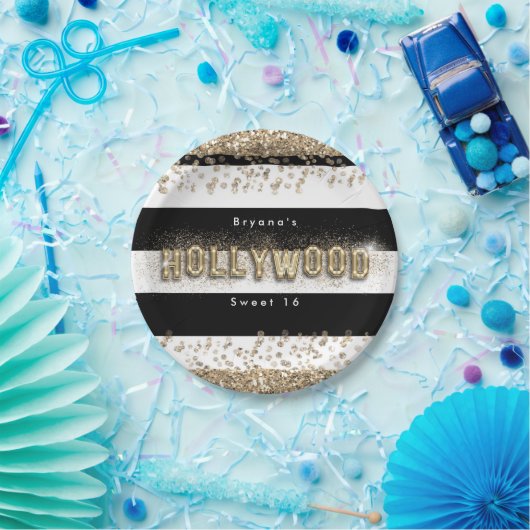 Gold Hollywood Black & White Stripes Party Teller (Party)
