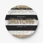 Gold Hollywood Black & White Stripes Party Teller (Vorderseite)