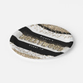 Gold Hollywood Black & White Stripes Party Teller (Schrägansicht)