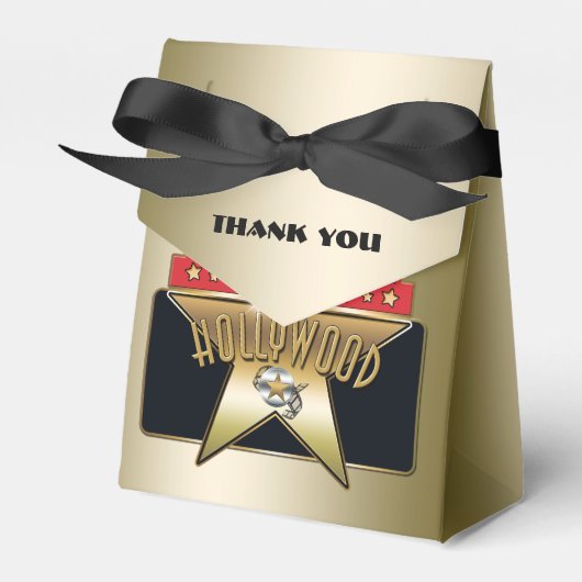 Gold Hollywood Retro Star Party Bow Favor Box Geschenkschachtel (Vorderseite)