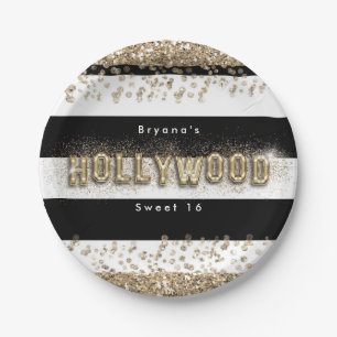 Gold Hollywood Schwarz-Weiß-Gestreifte Partyteller