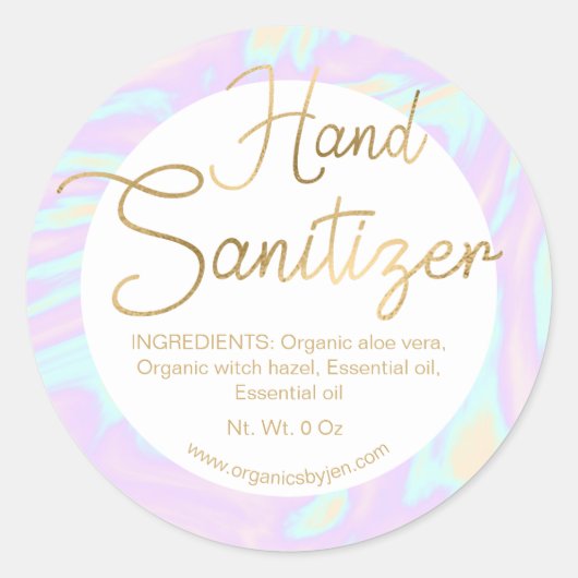 Gold Holographic Chic Hand Sanitizer Labels Runder Aufkleber (Vorderseite)
