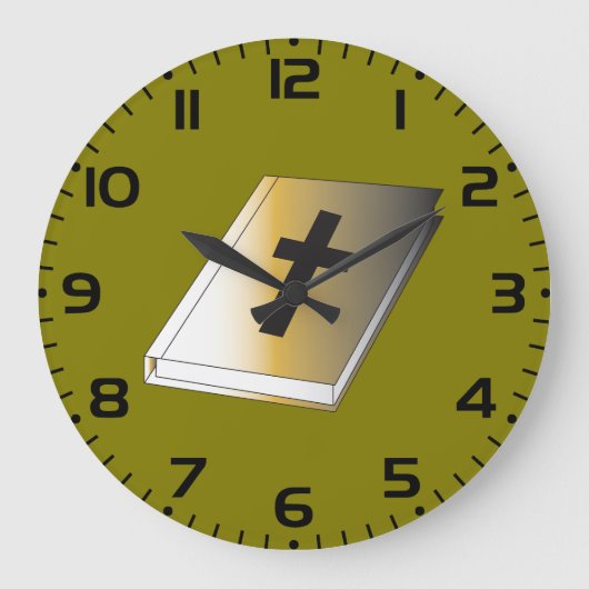 Gold Holy Bible with Black Cross Religious Große Wanduhr (Vorderseite)