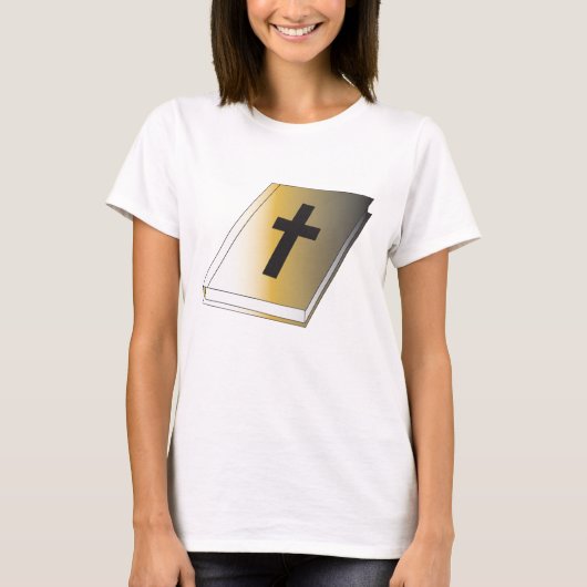 Gold Holy Bible with Black Cross Religious T-Shirt (Vorderseite)